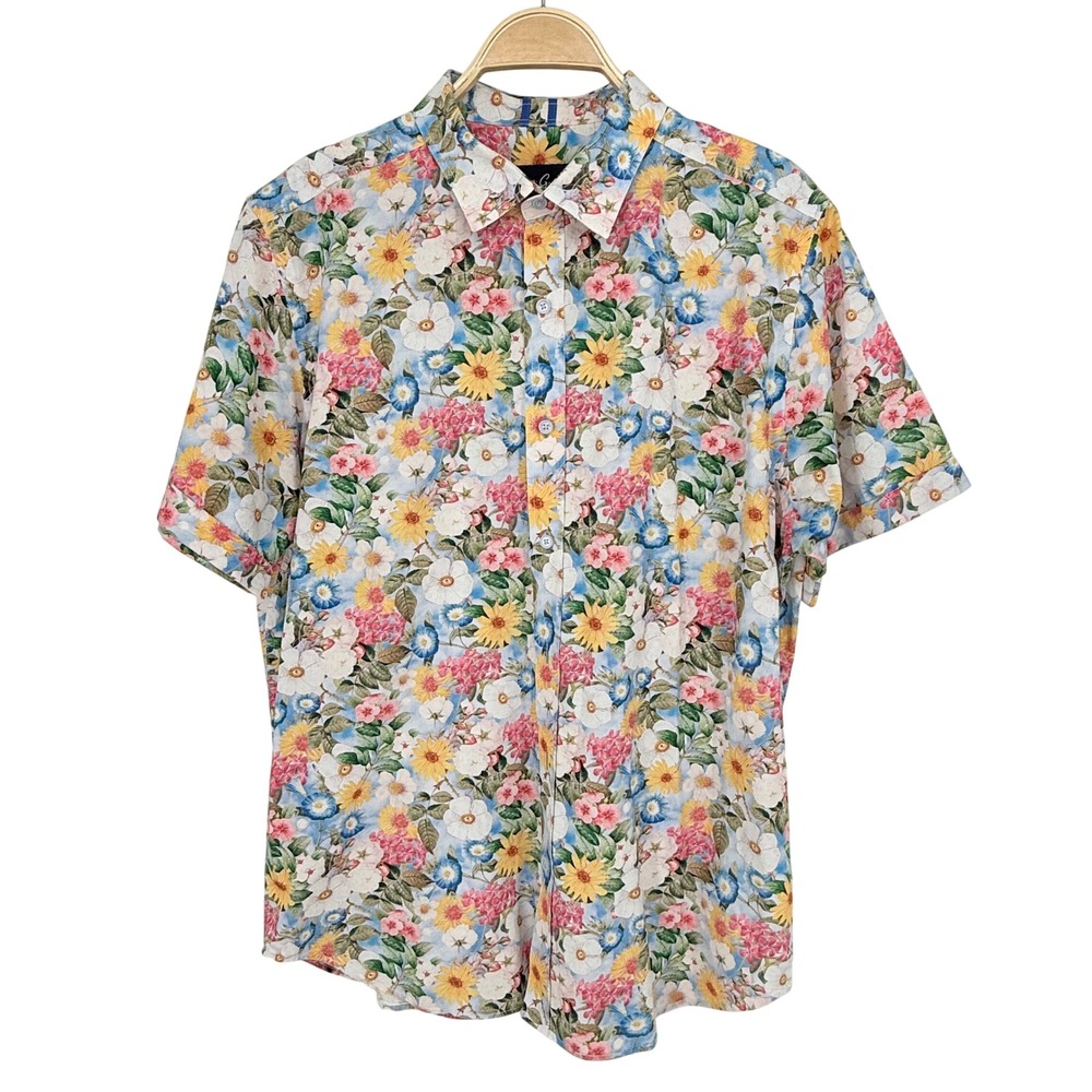 Robert Graham Floral Button Down Shirt Mens XL Multicolor Excellent Linen Blend